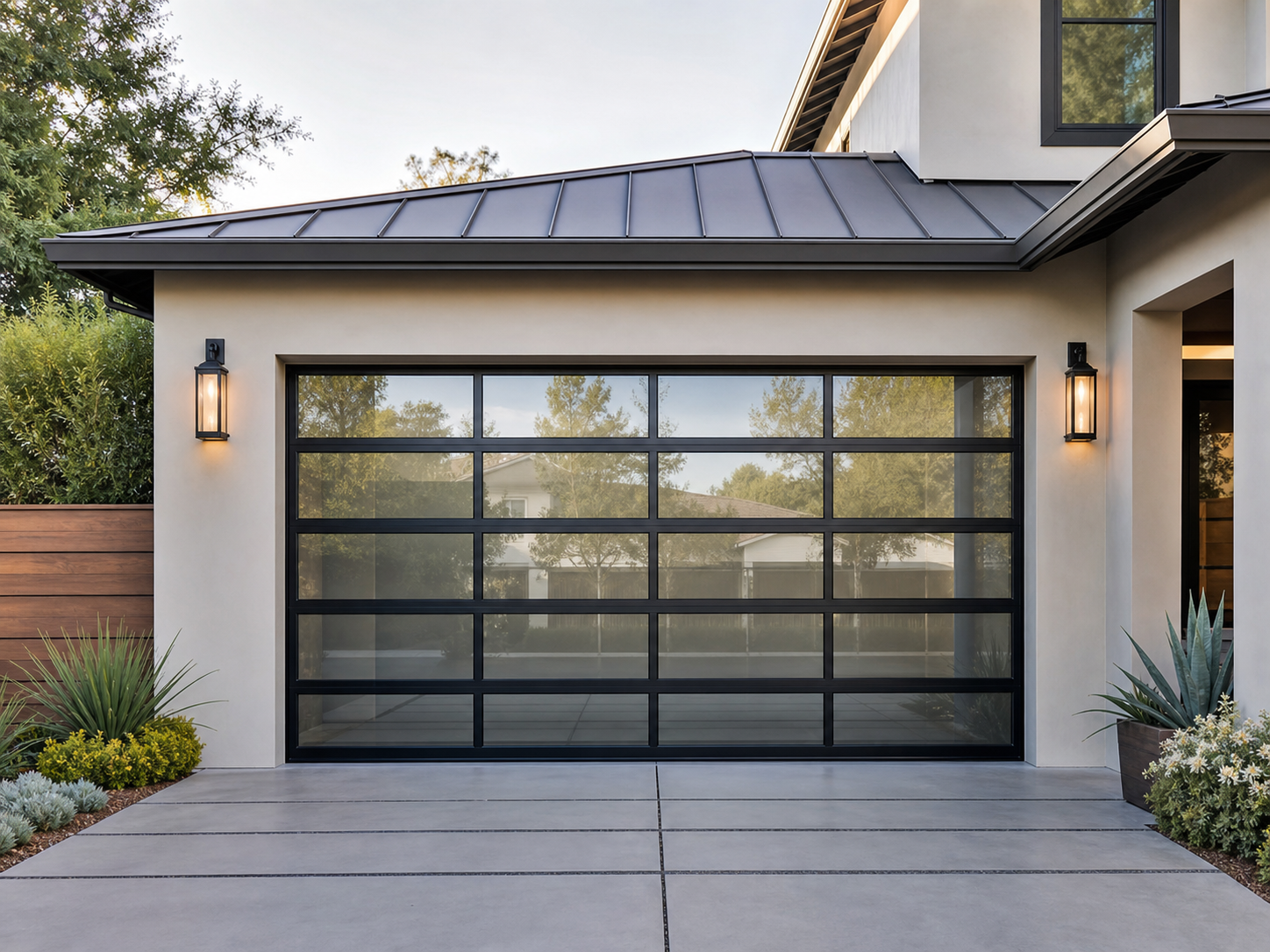 Modern glass garage door